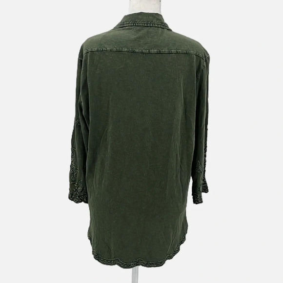 Caite Forest Embroidered Cotton Button Top in Envy Green - NEW - Size Small - Picture 5 of 10